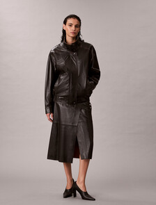 Leather Midi Wrap Skirt, Black, hi-res