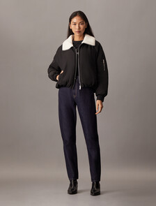 Fleece Collar Bomber Jacket, Ck Black, hi-res