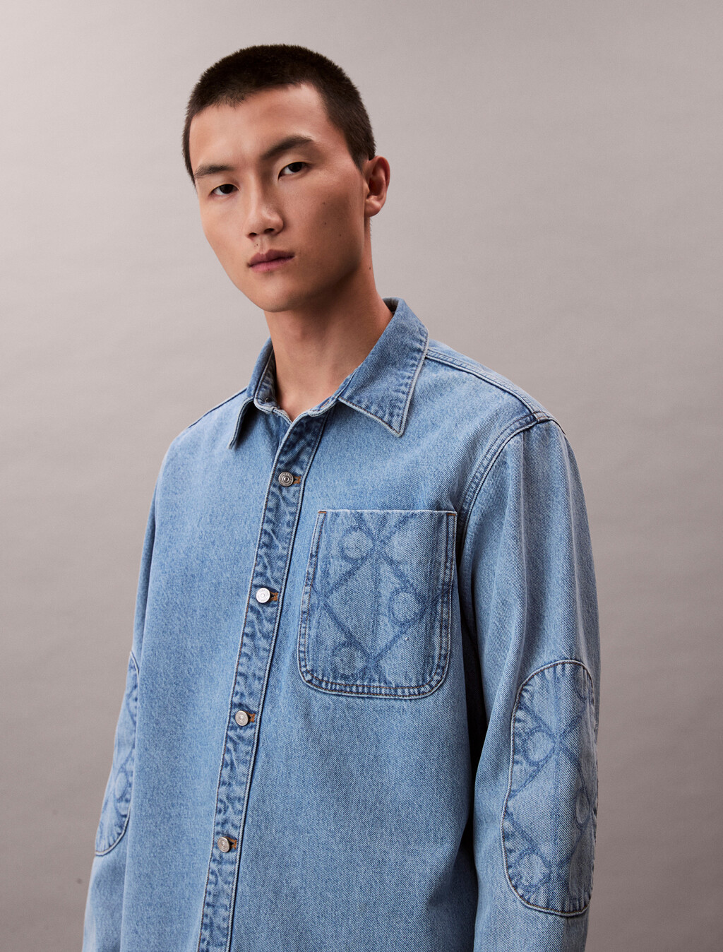 CK Emblem 90s Denim Overshirt, CK LT BLUE STONE, hi-res
