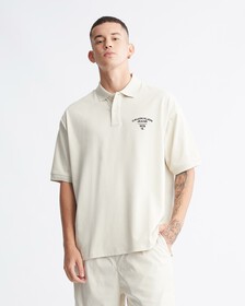 Varsity Curved Logo Polo, Eggshell, hi-res