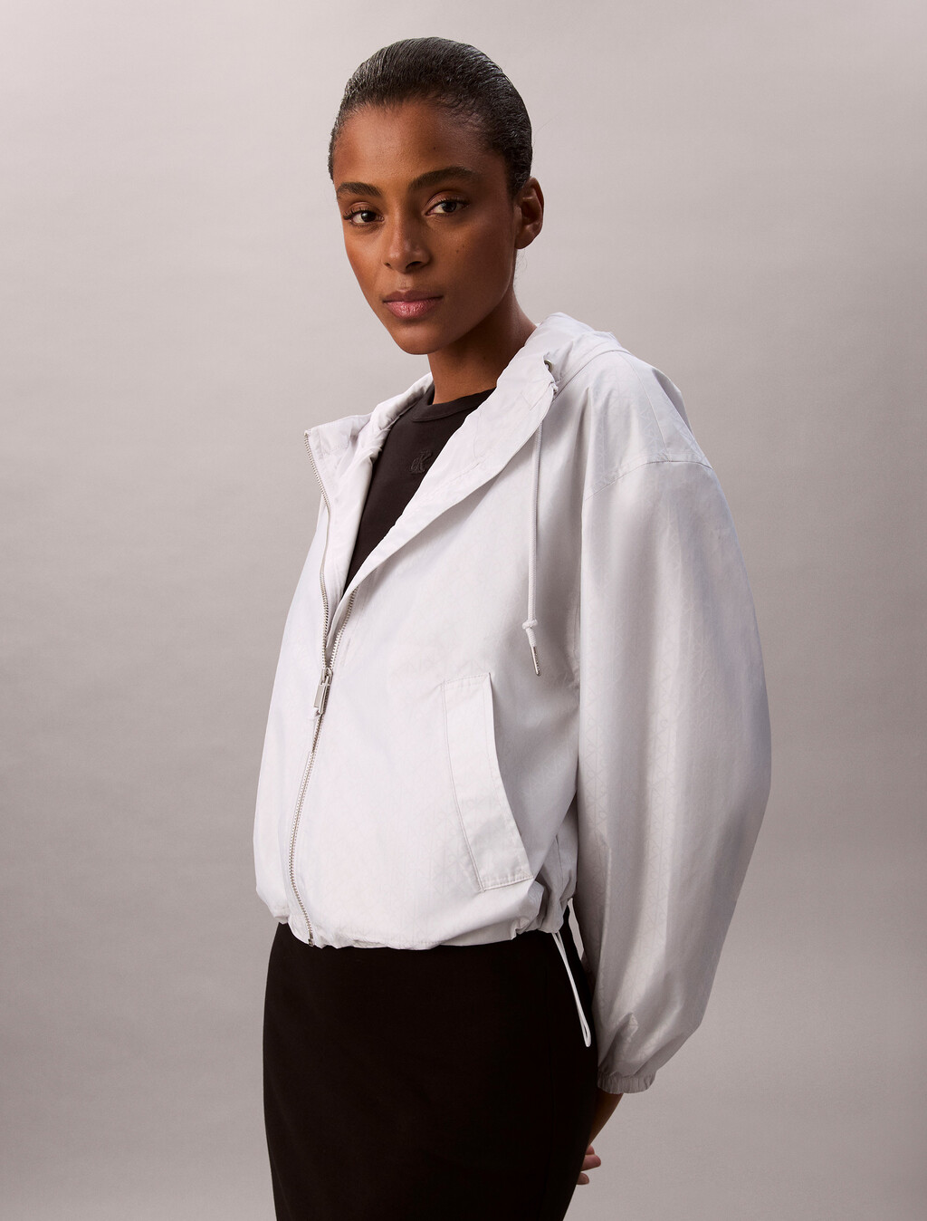 All Over Print Logo Jacquard Wind Jacket, Silver Haze, hi-res