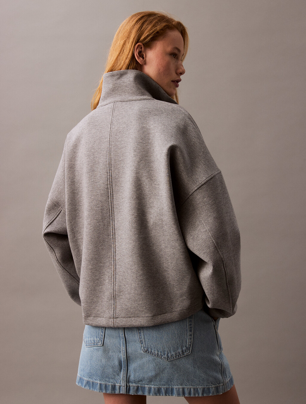 Relaxed Spacer Zip Collar Jacket, MED GREY HTR, hi-res