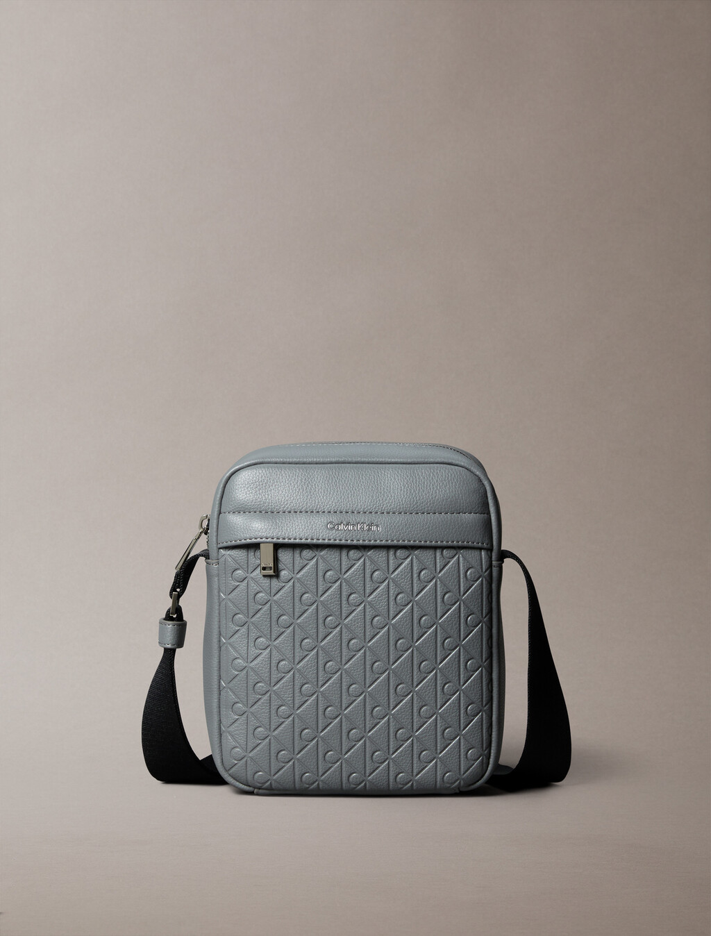 Embossed Allover Monogram Reporter Bag, Charcoal Gray, hi-res