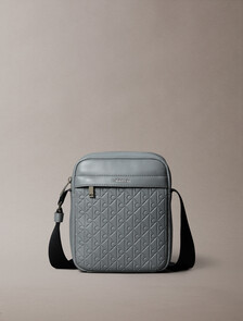 Embossed Allover Monogram Reporter Bag, Charcoal Gray, hi-res