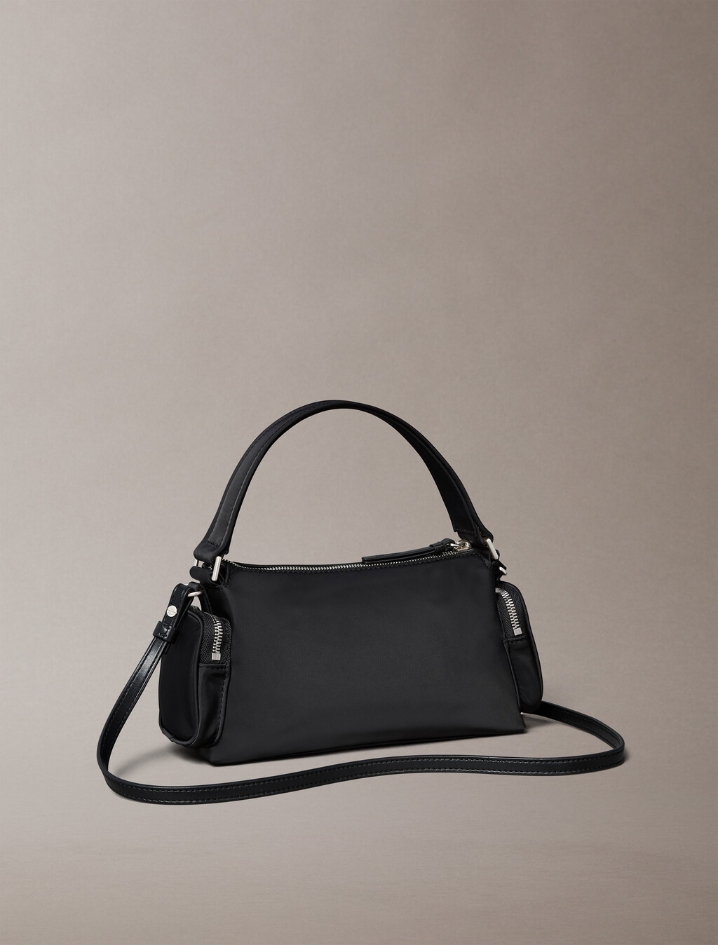 Soft Satin Nylon Shoulder Bag, Black, hi-res
