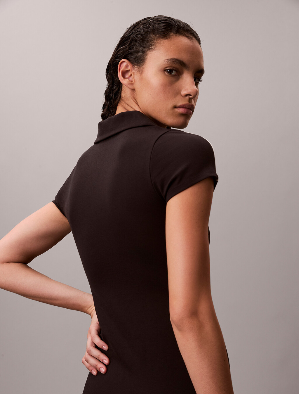 Tech Knit Polo Mini Dress, Black, hi-res