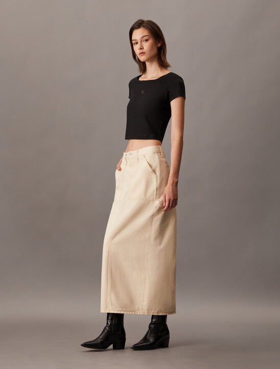Denim Utility Maxi Skirt