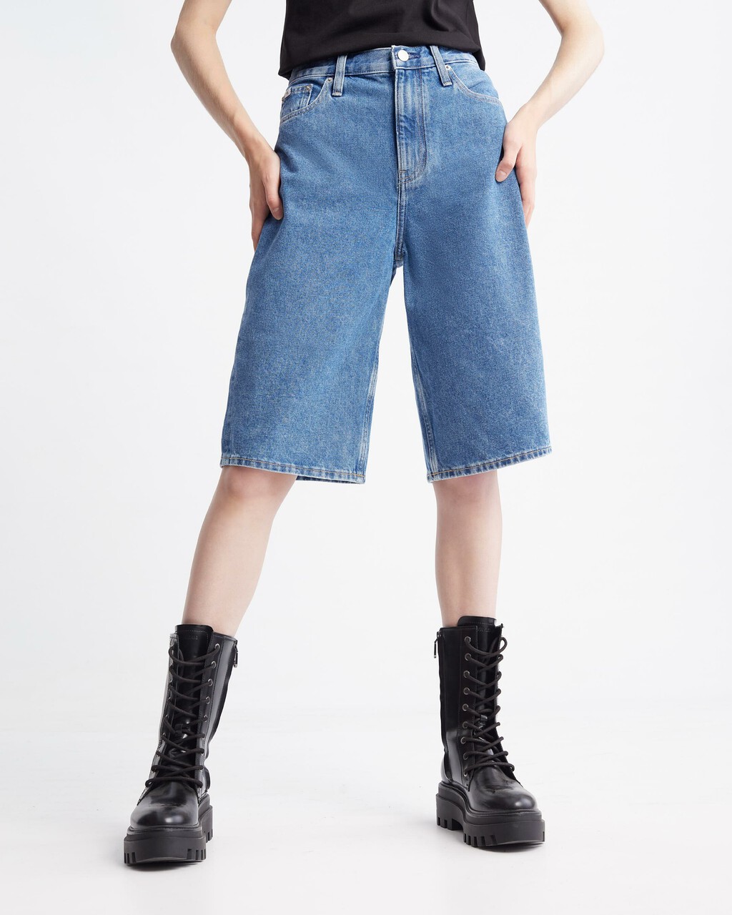 Long Bermuda Mom Shorts, BRIGHT BLUE, hi-res