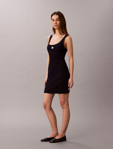 Monogram Label Rib Knit Mini Dress, Dark Sapphire, hi-res