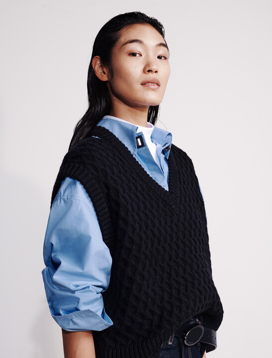 Merino Wool Cable Knit Relaxed Vest