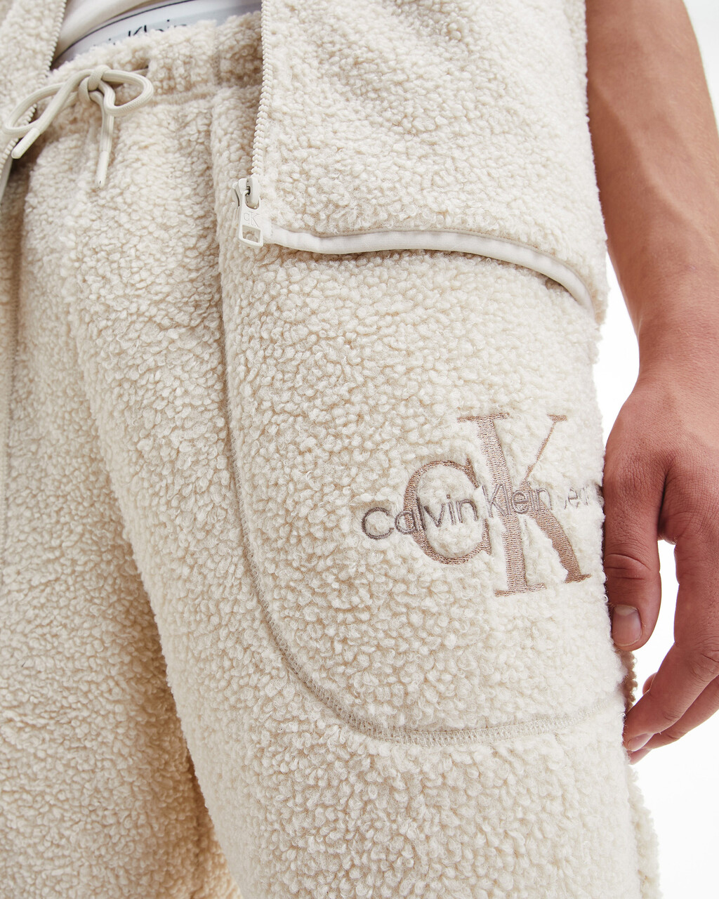 Genderless Monogram Fleece Sweatpants, white