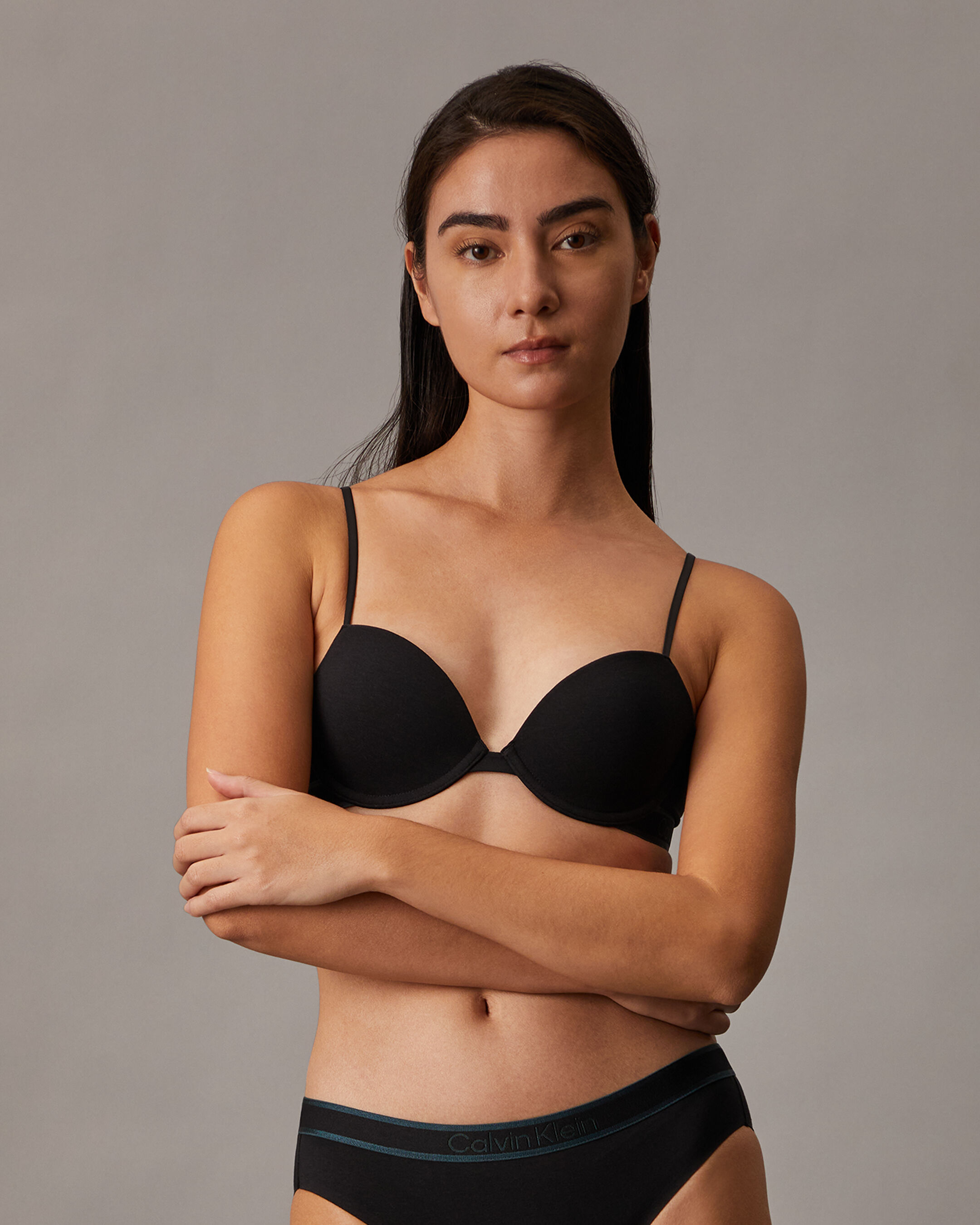 Tonal Logo Cotton Lightly Lined Demi Bra | black | Calvin