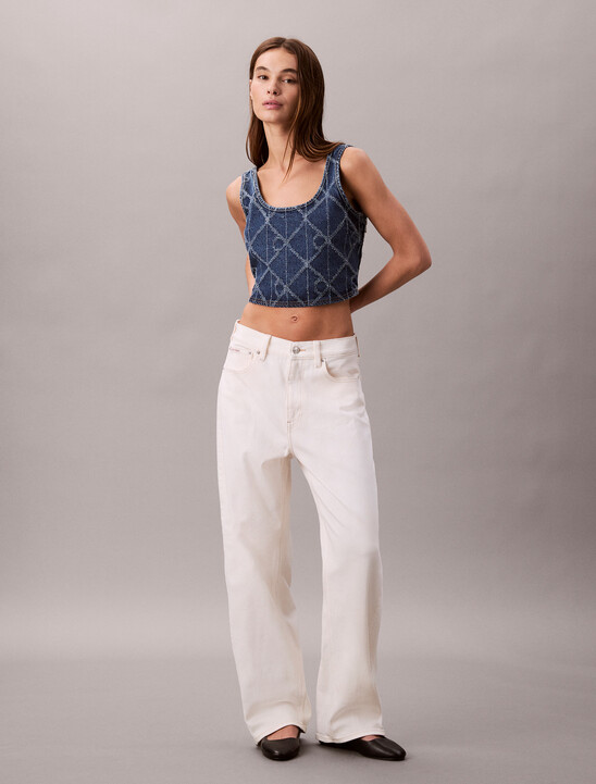 Denim Allover Monogram Cropped Tank Top