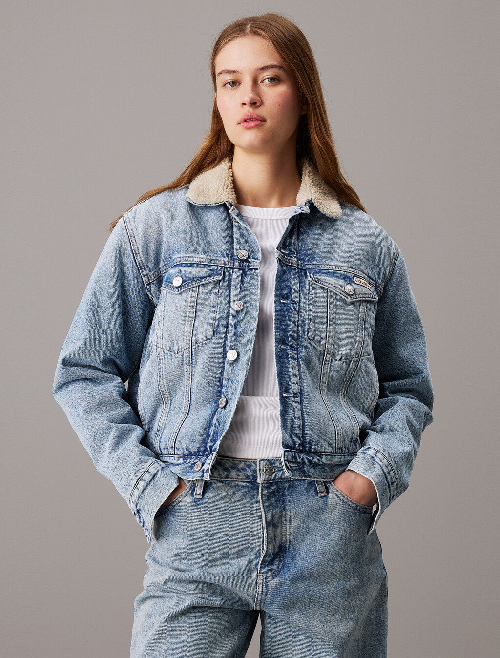 Sherpa Denim Jacket, Denim Medium, hi-res