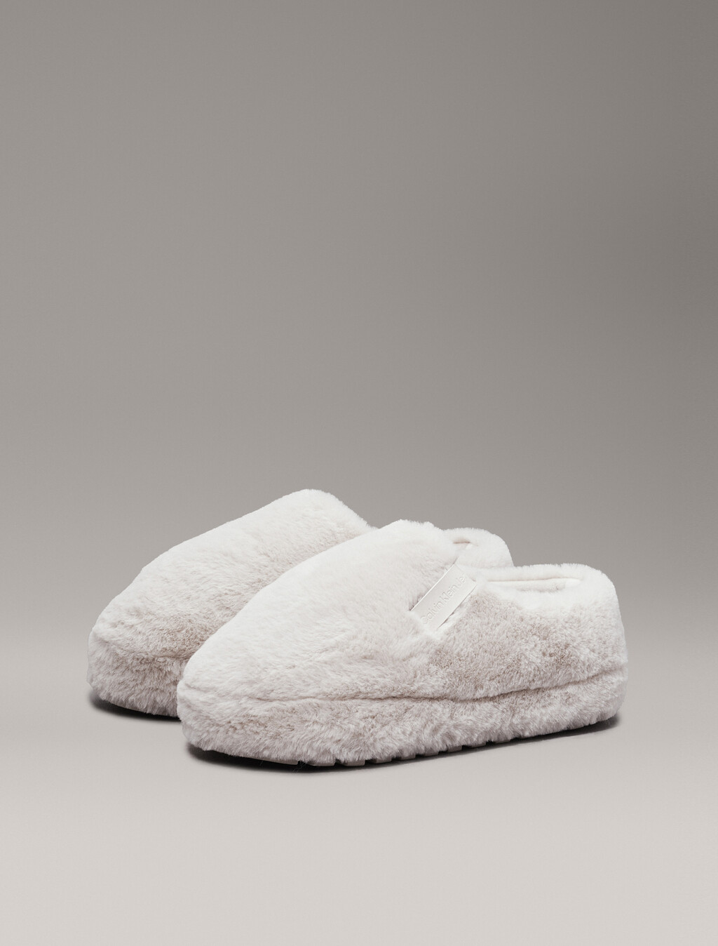 Faux Fur Slippers, Triple Eggshell, hi-res