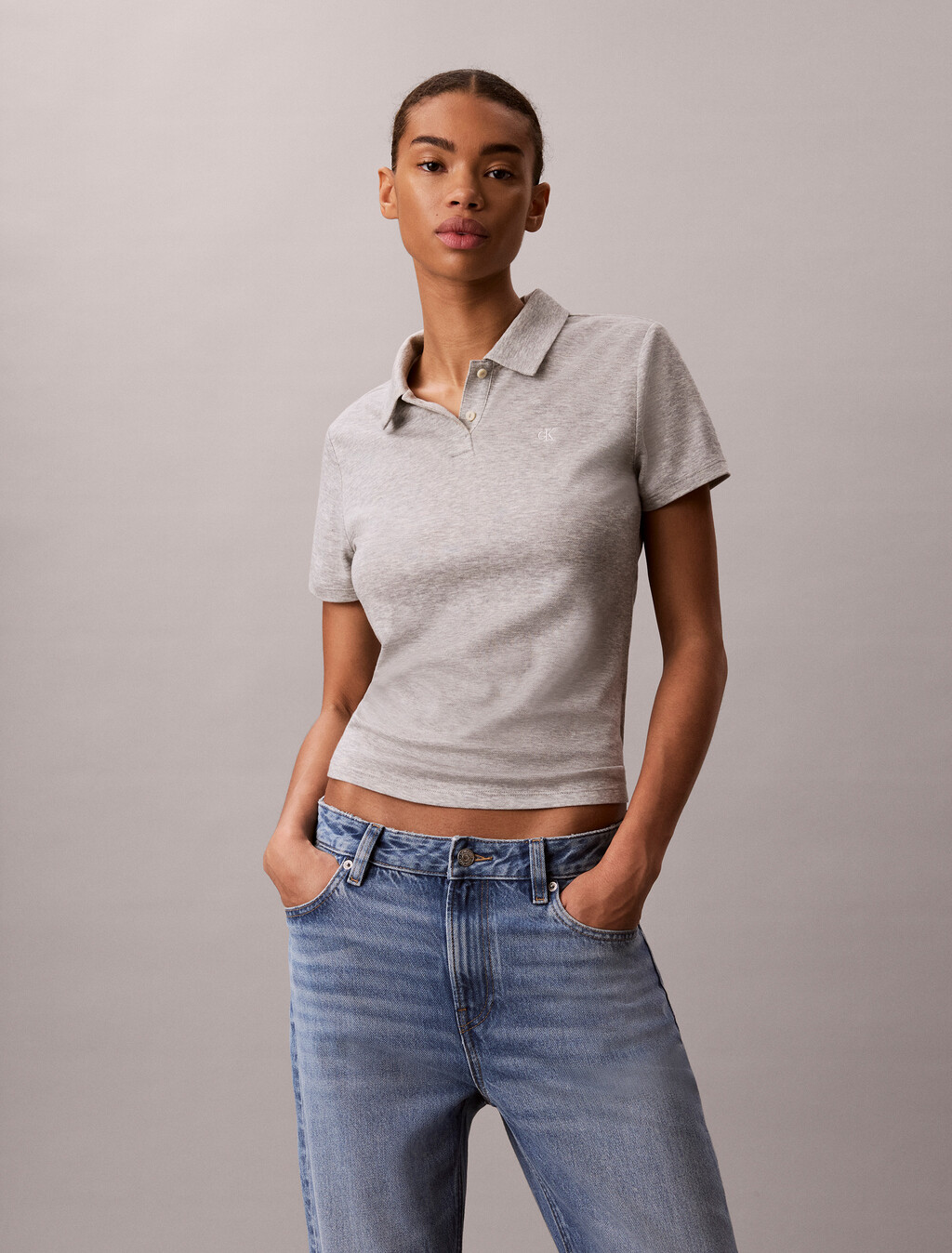 Cotton Lyocell Drape Polo, B10 Grey Heather, hi-res