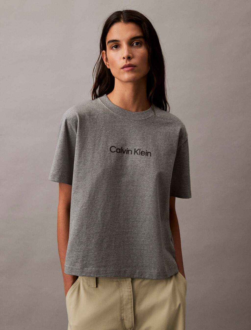 Relaxed Standard Logo Crewneck Tee, Medium Grey Heather, hi-res