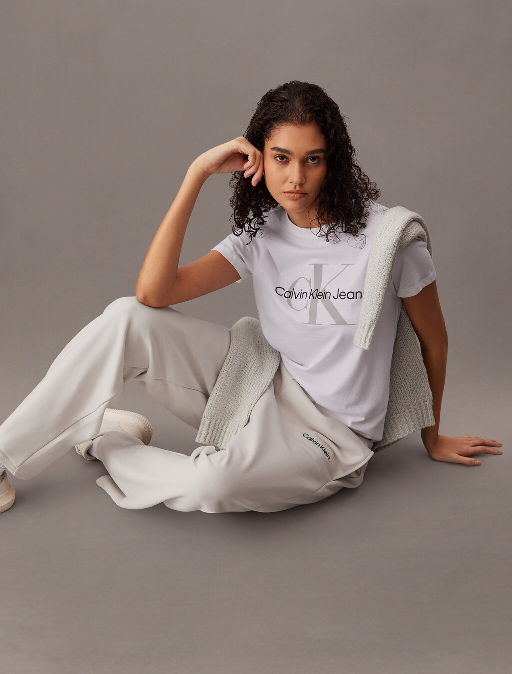 French Terry Straight Leg Joggers, Chalk, hi-res