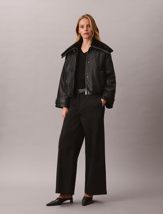 Faux Leather Bomber Jacket