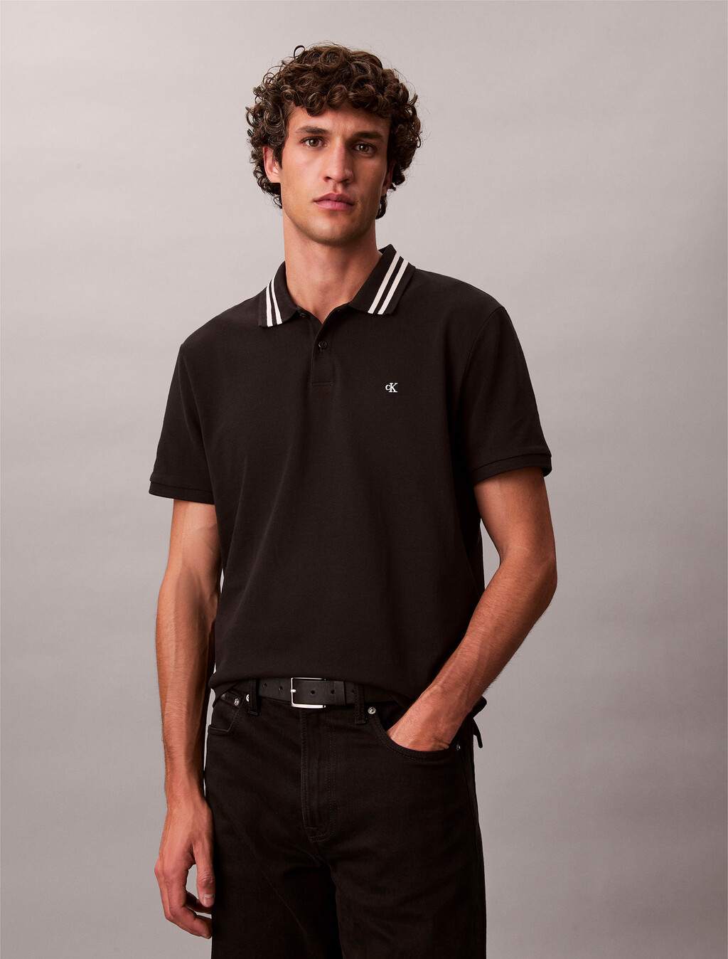 Monogram Logo Pique Tipped Classic Polo Shirt, Black, hi-res