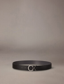 CK Premium Reversible Belt, Black/Gray Pinstripe, hi-res
