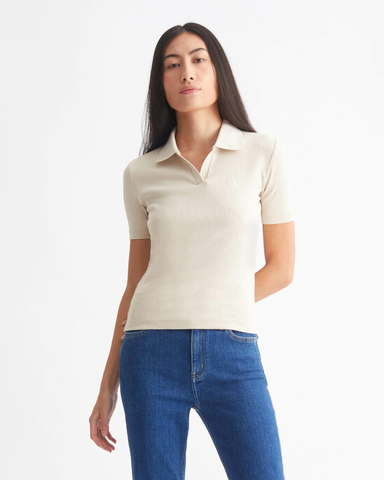 FAST TRACK RIB KNIT POLO TOP
