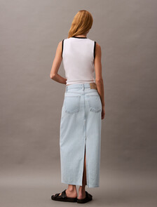 Bleached Indigo Denim Column Skirt, BLEACHED INDIGO, hi-res