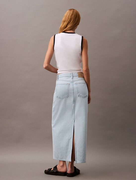 Bleached Indigo Denim Column Skirt
