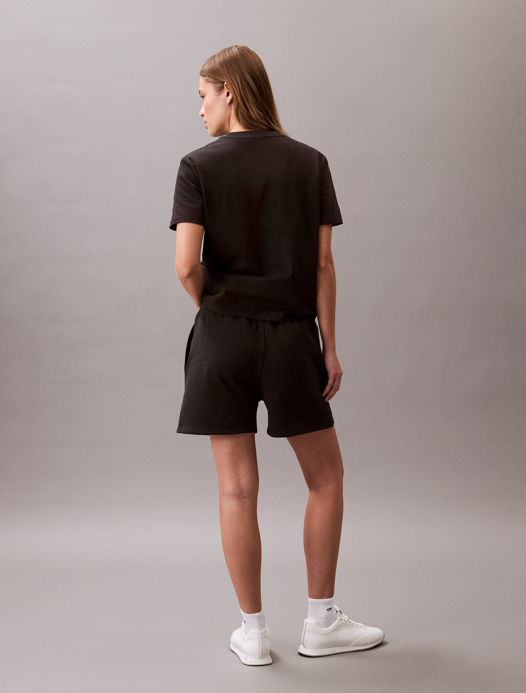 Relaxed Cotton Terry Jogger Shorts, Black, hi-res