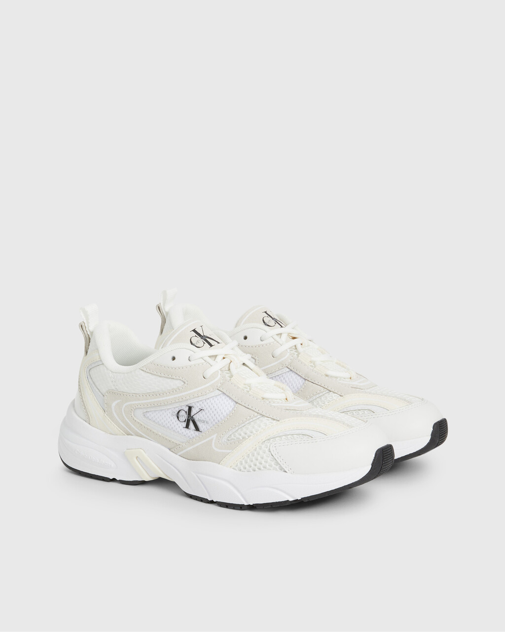 SUEDE AND MESH TRAINERS, White/Creamy White/Black, hi-res