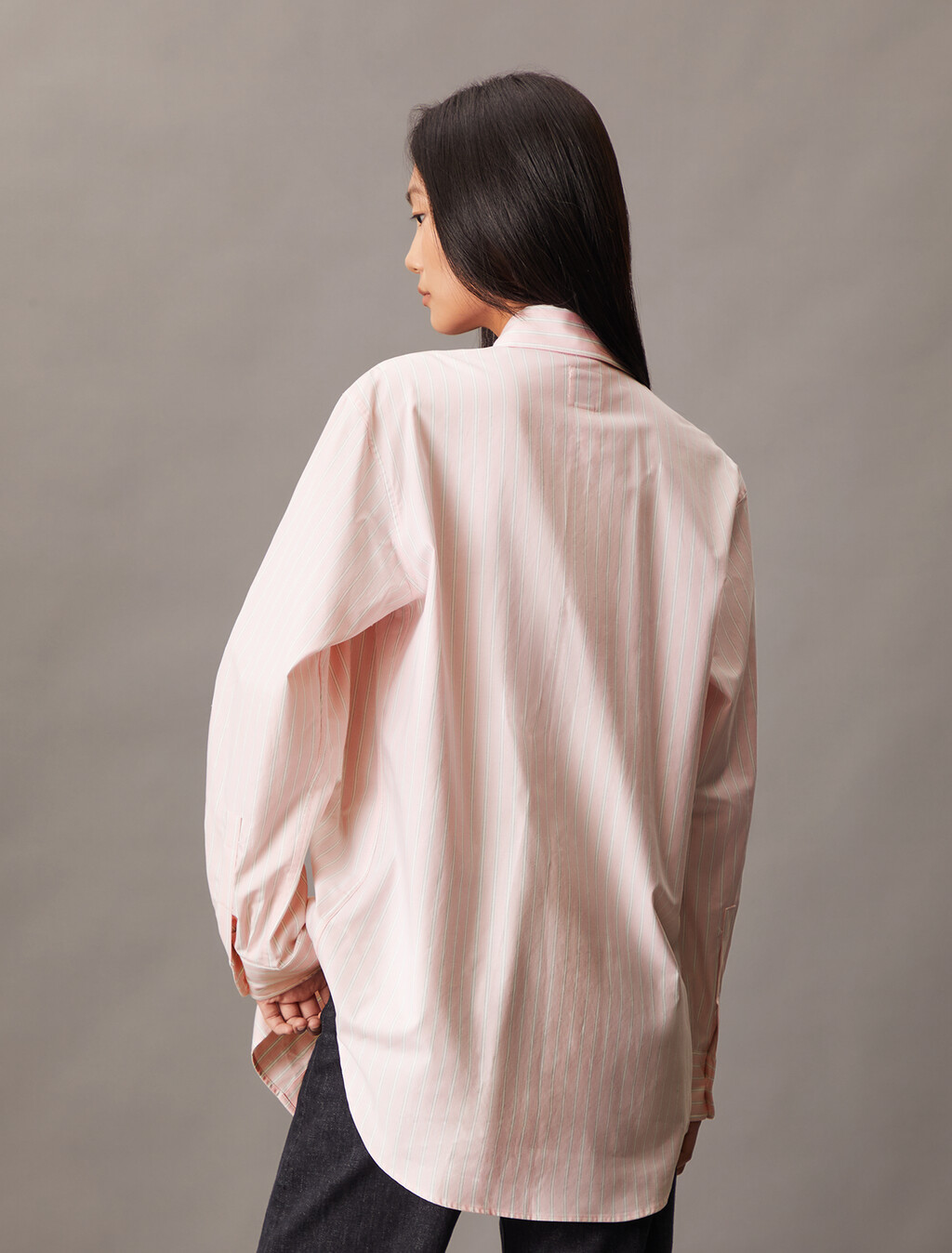 Stripe Relaxed Button-Down Shirt, Powder Pink, hi-res
