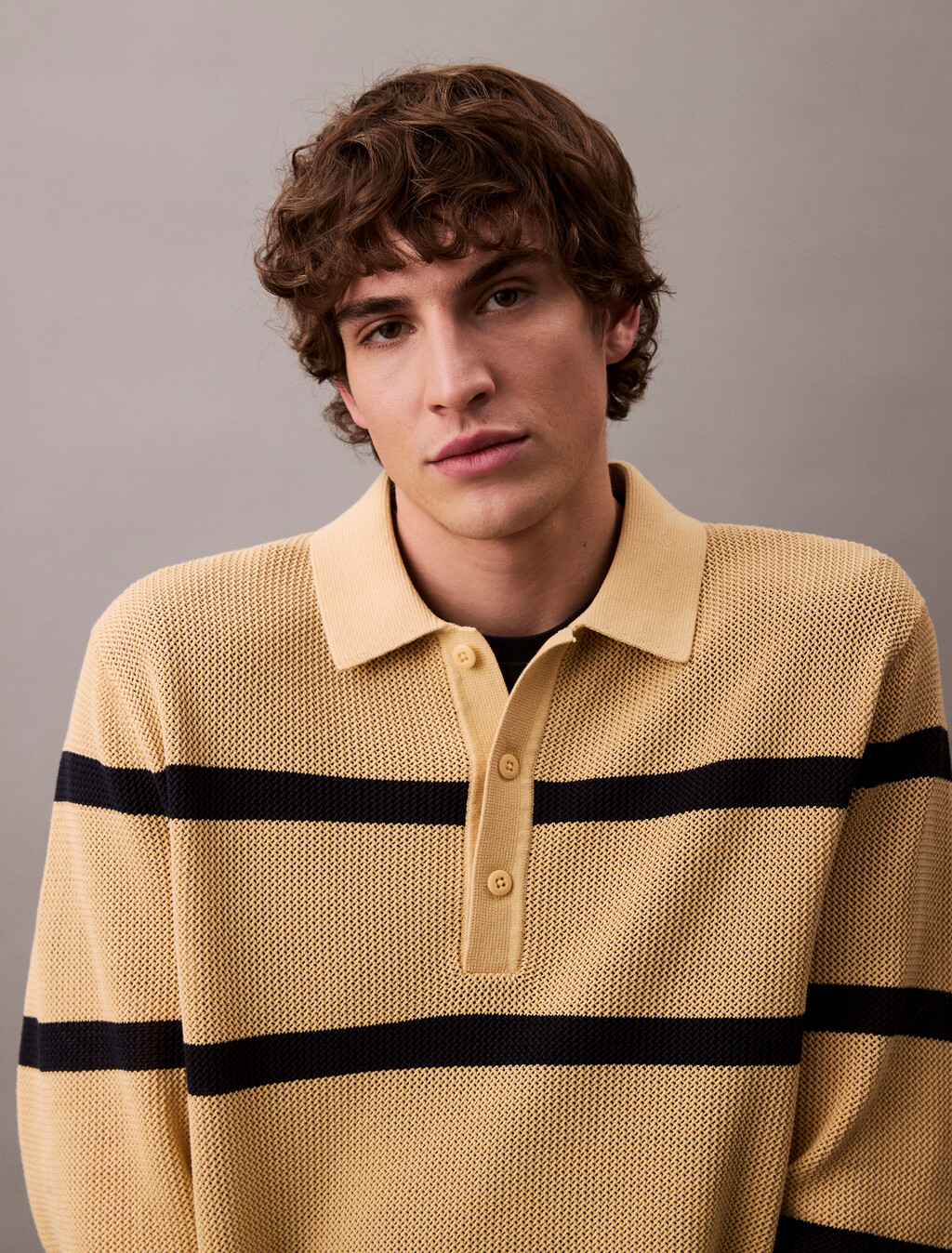 Striped Relaxed Polo, Lemon Peel, hi-res