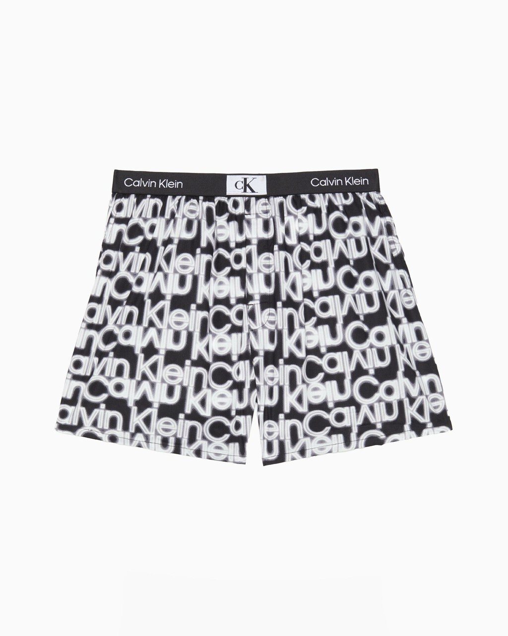 Calvin Klein 1996 Woven  Cotton Boxers, NEON LIGHTS LOGO PRINT_BLACK, hi-res