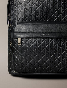 Embossed Allover Monogram Backpack, Black, hi-res