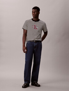 Monogram Logo Stripe Relaxed T-Shirt, Black, hi-res