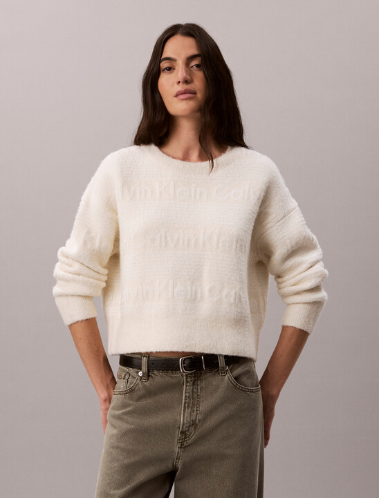 Cotton Wool Textured Logo Jumper