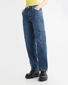 Italian Denim Side Slash 90s Straight Jeans, Dark Side Slash, hi-res