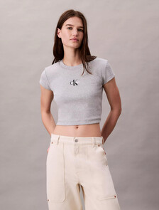 Slim Cropped Monogram T-shirt, BC06 Grey Heather, hi-res