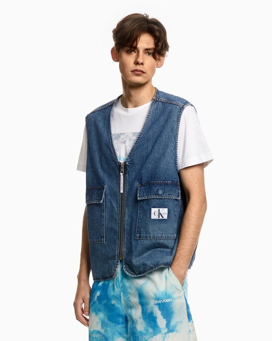 RECYCLED COTTON ZIP UP DENIM VEST