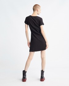 Logo Tape Rib Knit Body Stretch T-Shirt Dress, Ck Black, hi-res