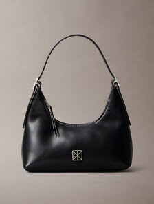 Monogram Logo Emblem Leather Small Shoulder Bag, Black, hi-res