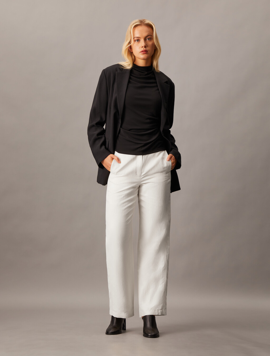 Linen Blend Pants, Antique White, hi-res