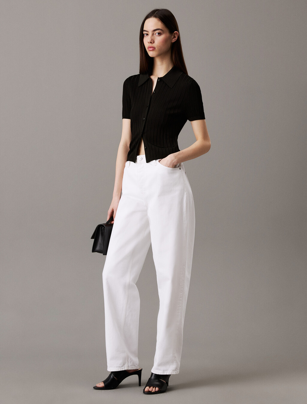 Silky Cropped Baby Polo Shirt, Black, hi-res