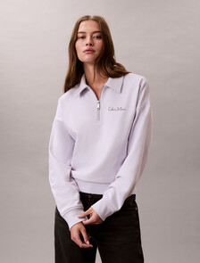French Terry Relaxed Quarter Zip Sweatshirt, Frosty Lilac, hi-res