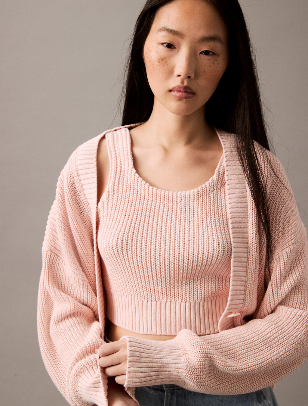2 in 1 Cropped Cardigan Set, Silver Peony, hi-res