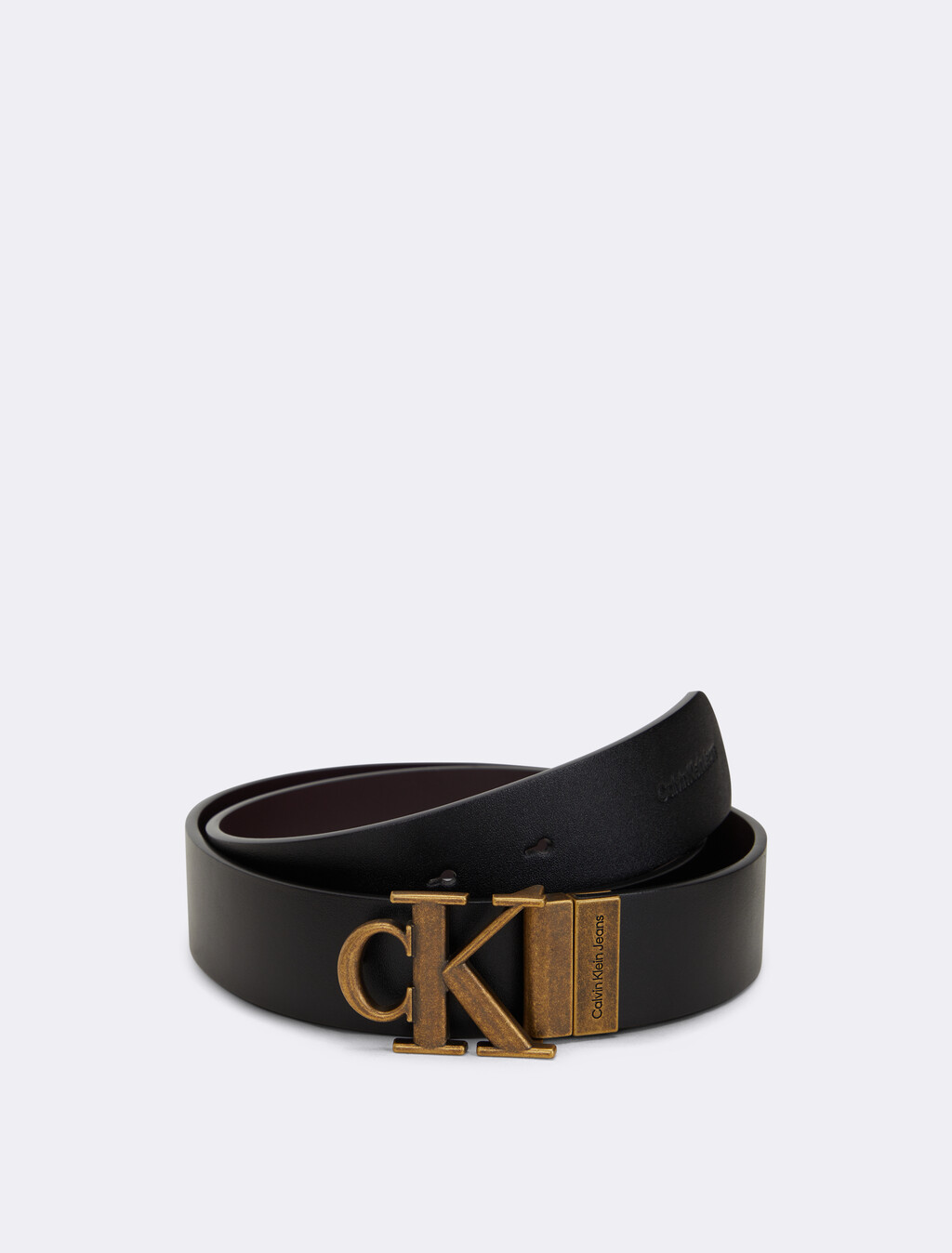 Round Monogram Plaque Reversible Belt 35mm, Black/Bitter Brown, hi-res