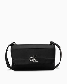 Minimal Monogram East-West Flap Textured Crossbody, BLACK, hi-res