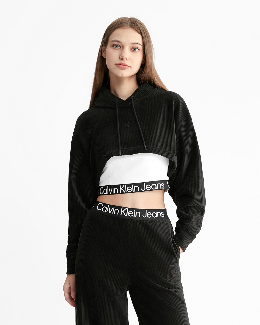 2 In 1 Logo Tape Velvet Hoodie, Ck Black, hi-res