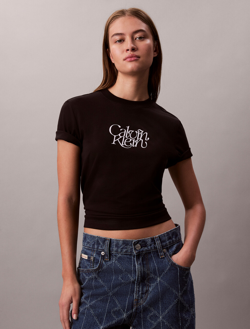 Script Logo Graphic Slim T-Shirt, Black, hi-res