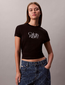 Script Logo Graphic Slim T-Shirt, Black, hi-res